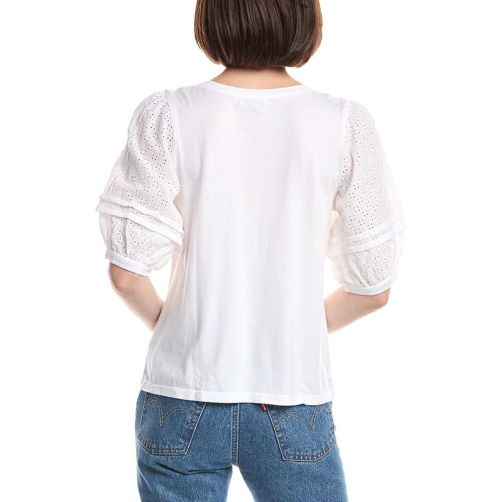 Michael Stars Womens Maisie Eyelet Sleeve Top, White - Picture 2 of 3